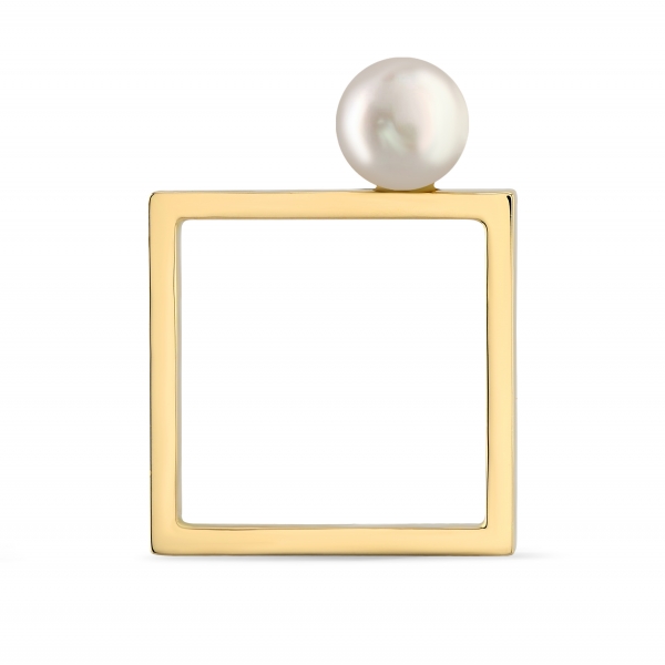 złoty kwadrat z białą perłą z kolekcji kwadratowa delikatność